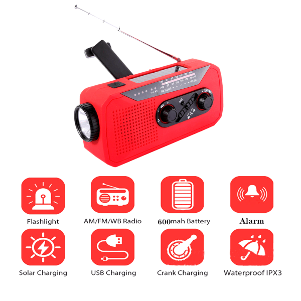 Emergency Crank Weather Radio, AM/FM Portable Solar LED Flashlig