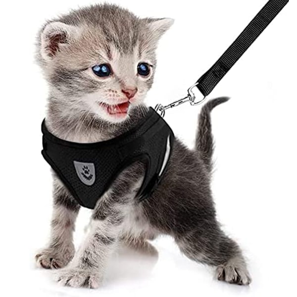 (Black) Cat dog Strap and Walking Leather, Cat Anti Detachment Soft Adjustable Vest Strap, Breathable Traction Rope Vest Style