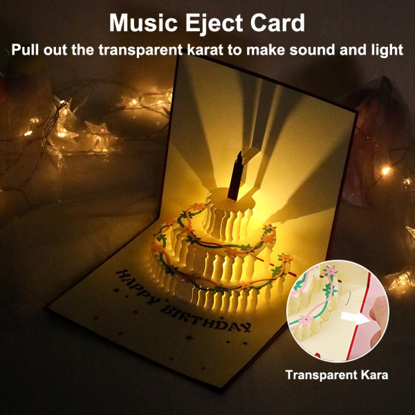 3D-musiikin syntymäpäiväkortit, pop up -musiikki syntymäpäiväkakku