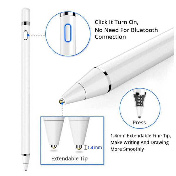 Active Stylus Pen kompatibel för iOS- och Android-pekskärmar, penna med Dual Touch-funktion