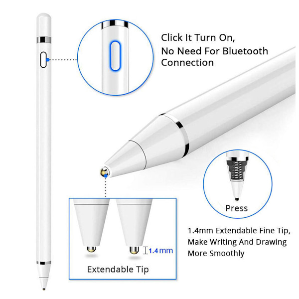 Aktiv stylus pen kompatibel med iOS&Android touchskærme, blyant med dobbelt touch-funktion
