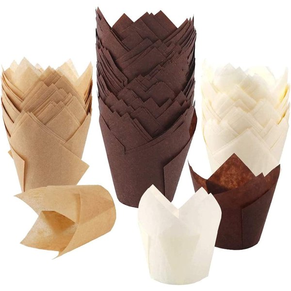 150 stk Tulipan Cupcake Bagebægre, Muffin Bage Liners Holdere,