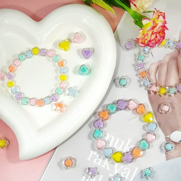 3 förpackningar akryl lösa pärlor, Love Heart, magic färg,