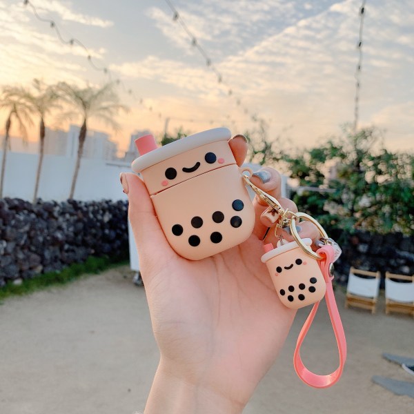 Sødt Aairpods 1/2 etui med nøglering Girly Pink Boba Milk