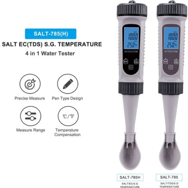 4 i 1 Digital Vatten Testare SALT TDS SG Temp Mätare Hög Precision Vatten Kvalitet Test Mätinstrument för Drick Vatten Simbassäng Akvarium