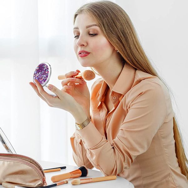 Spejl Lomme Mini Kviksand Makeup Spejl Bærbar Dobbelt