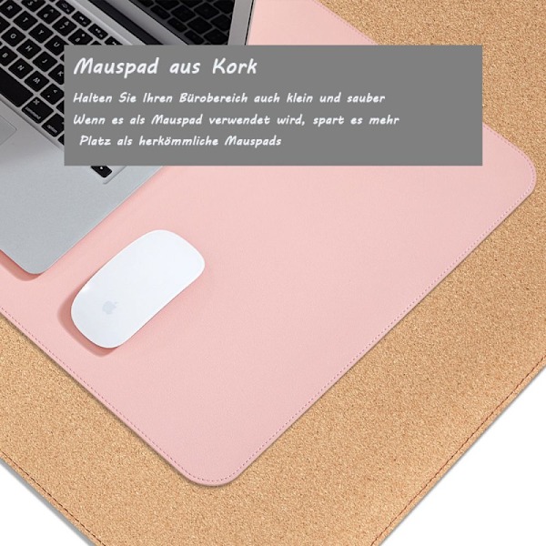 Knodel skrivbordsunderlägg, 80 x 40 cm, polyuretanläder, laptop skrivbordsunderlägg, vattentätt, för kontor eller hemmabruk, dubbelsidigt, rosa 40 cm x 80 cm