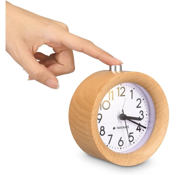 Navaris Analog träklocka med snooze - Retro klocka med