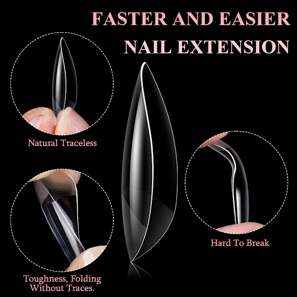 Mandelformade korta nagelspetsar, full cover nagelspetsar, förformade halvmatta nagelspetsar gelé nagelspetsar - 360 stycken 12 storlekar, 4 ark nagellim