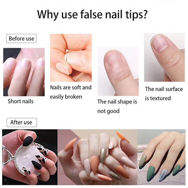 Æske med neglekunst, mode, dråbeformet, naturlige farver