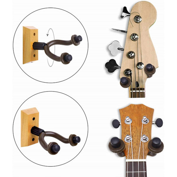 Paket med 6 Gitarr Väggfästen Krokar Hårdträ Hem & Verkstad - Lätt att Installera - För Akustisk Gitarr, Klassisk Gitarr, Elgitarr, Bas, Ukulele
