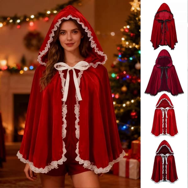 Fehekskappe – Blød fløjl og hætte – til julekostume og temafester Red 80 cm