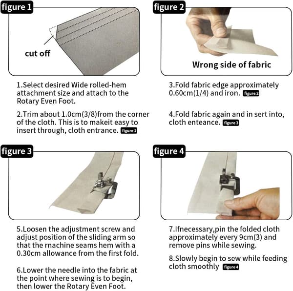 3-pack Rullade Fållfötter för Justerbar Symaskin med Låg Skaft