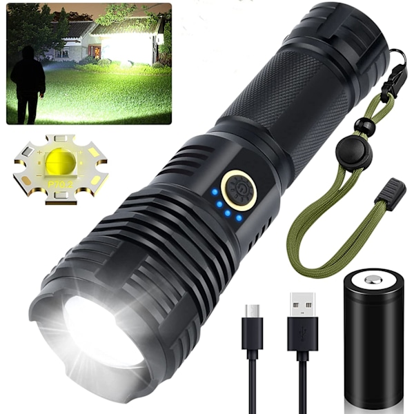 LED-ficklampor Uppladdningsbara Hög Lumen, 90000 Lumen Super