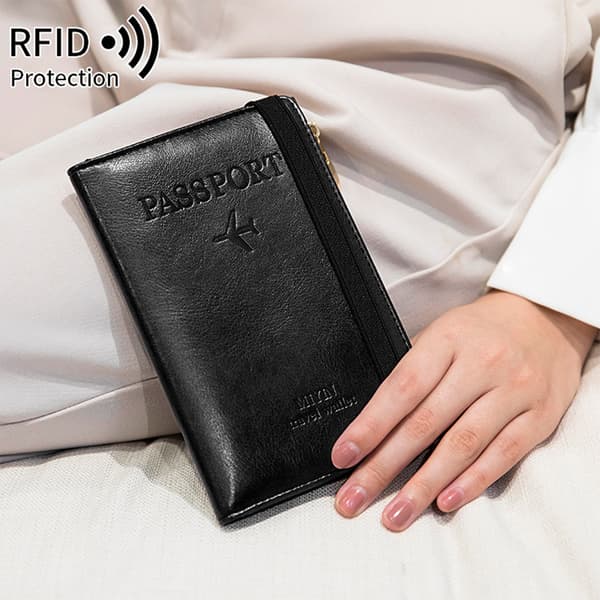 Slankt RFID-blokerende pasetui - rejsepung med flere rum Sort Black 87