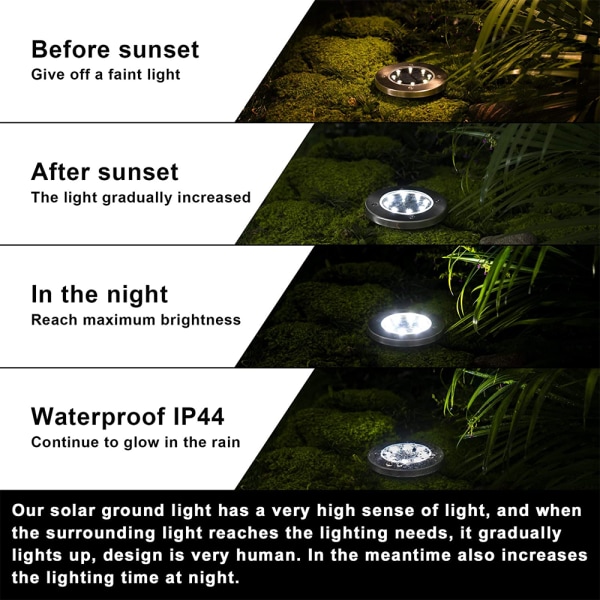 4 Pack Solar Garden Lights LED väriä vaihtavat lattiavalot, levy