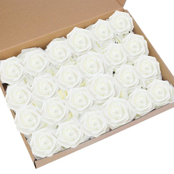 Elfenbensfarvet, føles som ægte roser, til DIY-buketter til bryllup, fest, babyshower og boligindretning