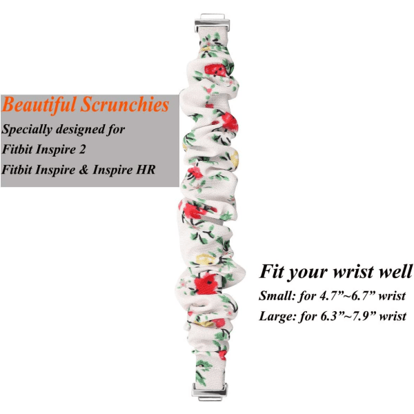 MEFEO Scrunchies kompatibla med Fitbit Inspire 2 Bands/Inspire White/Red Flower Small