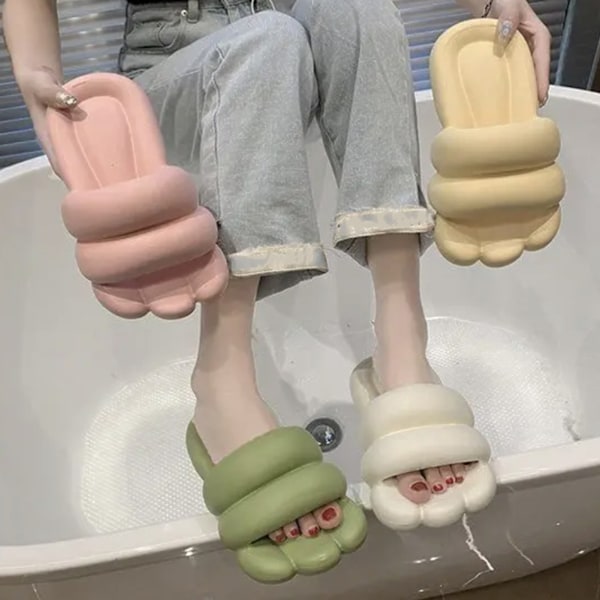 Tjocksulad PVC Toffel Halksäker Öppen Tå Enfärgad Resilient PVC Toffel för Sommar Par Gul 36-37
