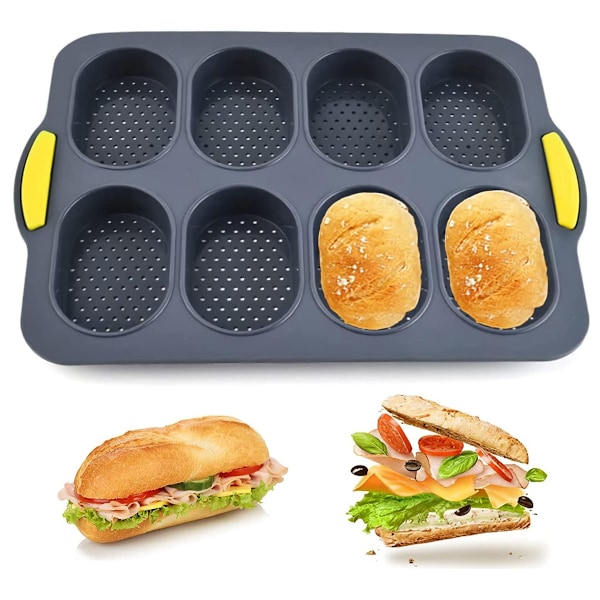 Silikonbrödform för bakning, silikonbrödform mini baguette bakplåt varmkorvbrödform med 8-håls baguette nonstick & lätt att rengöra & värme