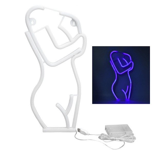 LED Neonljus Neon Skylt Kroppsform Konst Vägg Dekorativ Ljus USB Drivs för Sovrum Bar Fest Bröllop Blått Ljus