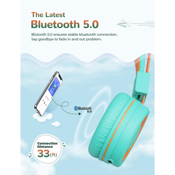 Barn Bluetooth hörlurar, iClever BTH02 Barn hörlurar med