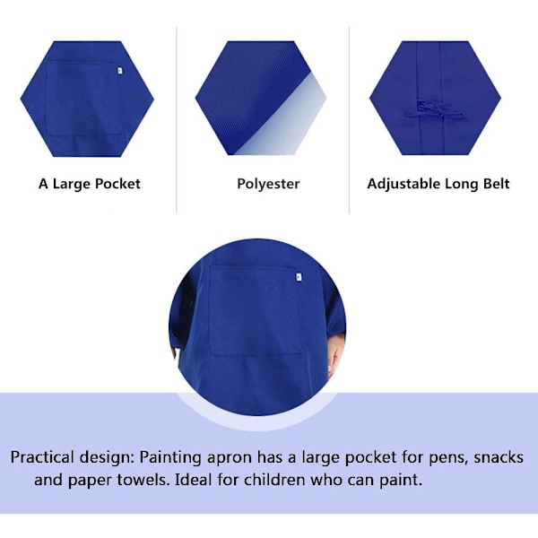 Barneforkle for maling, malingsforklær jentesmokk lang ermet forkle for skolesaker, matlaging, fargelegging, polyester blå (L)
