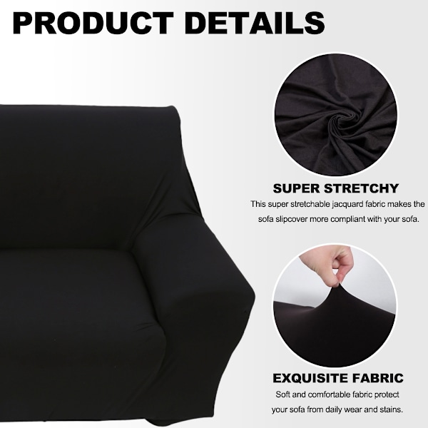 1 stk Enkeltseters Sofa Deksel Polyester Sofa Trekk Elastisk Sofa Deksel Svart