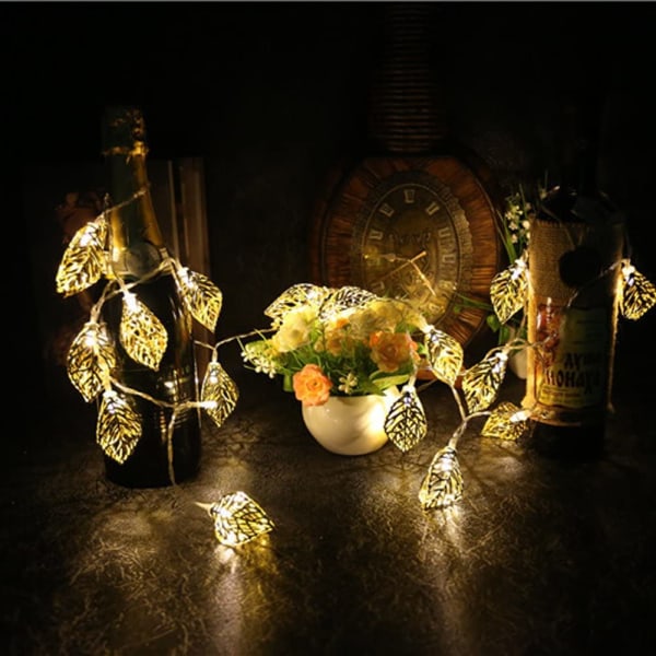 Party Xmas ihålig metall guld blad ljusslinga 20 LED-remsa lampa
