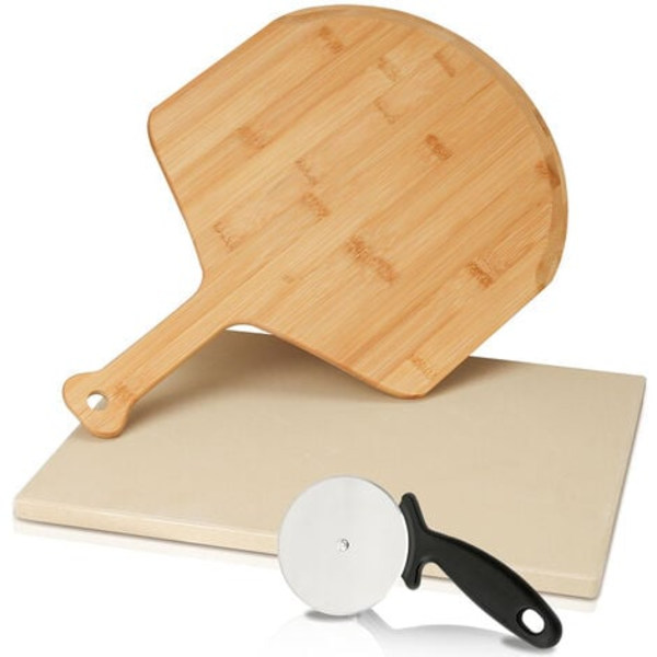 Cordierit pizzasten rektangulær brødsten træ pizzaspade HxBxD: 15 x 300 x 380 mm