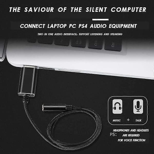 USB til 3,5 mm Jack Audioadapter med 3,5 mm hovedtelefon- og mikrofonstik til Windows, til PS4