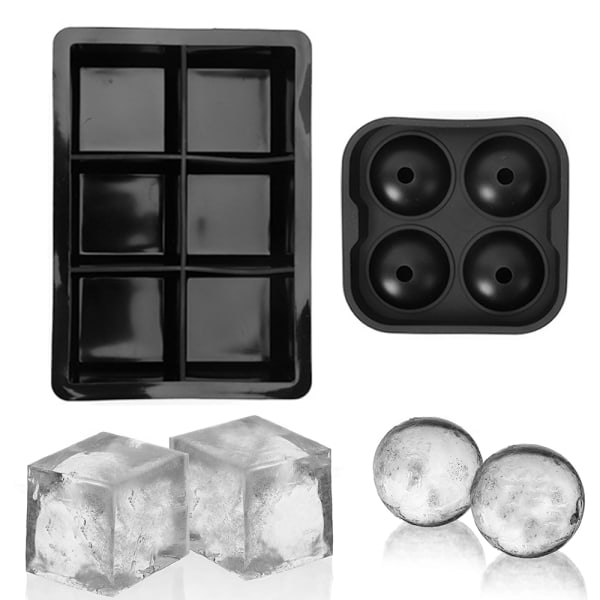 Ice Cube Molds - Big Cubes & Large Sphere Ice Mold Set