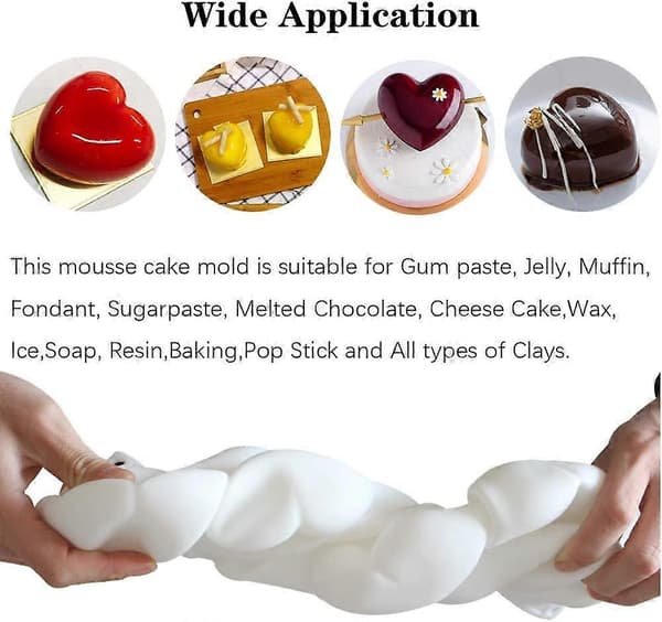 Hjerteformet chokoladeform, multiterningeform, silikoneform til bagning af chokoladekage og fremstilling af 3D-håndlavede lys (2 stk.)