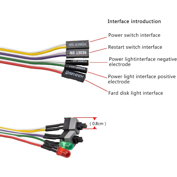 2-pack ATX-strömbrytare för datorhölje med 2 x LED-lampor, röd och grön, 27 tum, ATX-höljesfrontpanel