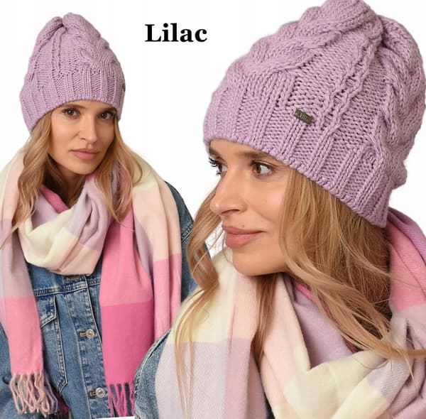 Flätad stickad mössa för vinter och höst MODN UNI A4 lila 0.0