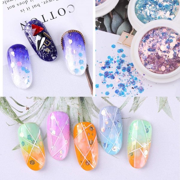 Holografisk Nail Art Sticker Kit iriserende neglepaljetter