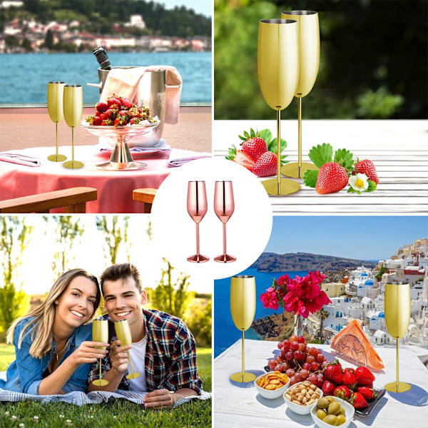 Champagne-fløyter, sett med 2, rustfritt stål, knusesikkert