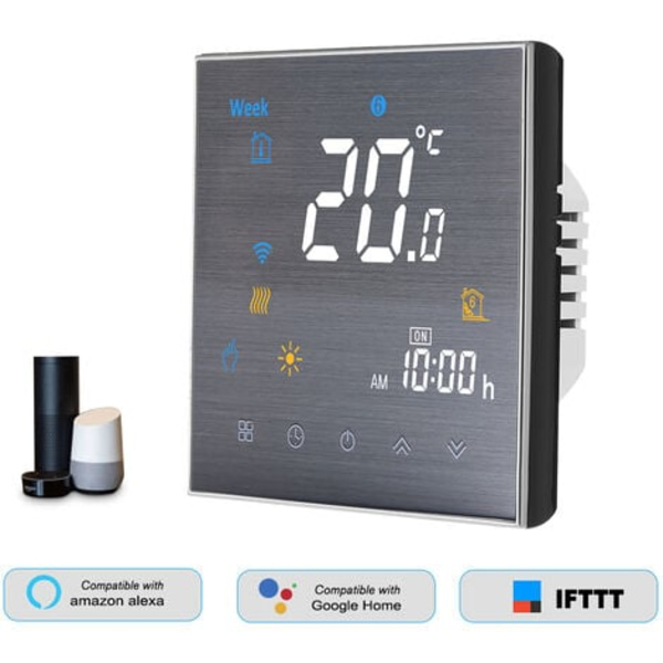 Termostat til elektrisk gulvvarme, anvendelig område 16A AC 95-240V sort (med 1 ekstern sensor på 2,5 m) WiFi smart