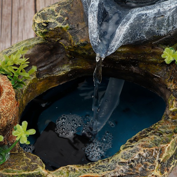 Zen Meditationsfontän, Dekorativ Bordsvattenfall, LED-ljus Vattenfunktion för Avkoppling, Polyresin Skrivbordsfontän med Tyst Dränkbar Pump