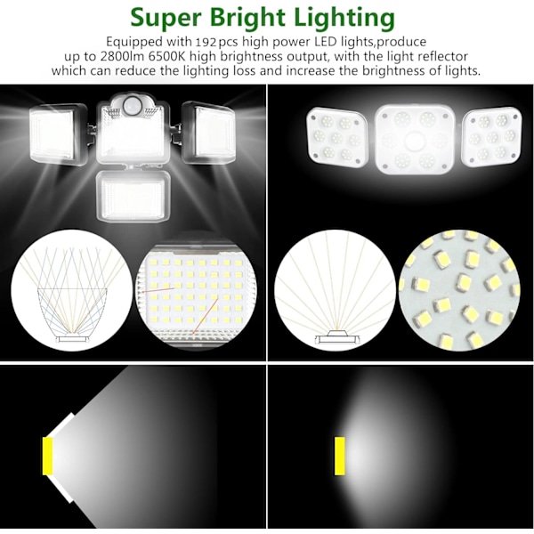 Aurinkokennolamppu ulko- ja sisätiloihin, liiketunnistin - Led-aurinkovalo ulkovalaistus, vedenpitävä aurinkovalaisin 4 päällä - seinävalaisin kaukosäätimellä ja