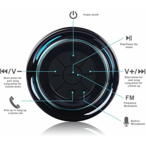 Vattentät duschhögtalare Bluetooth-högtalare Radio för dusch Bärbar högtalare med FM-radio för dusch Camping Bil Resa Parning till
