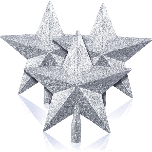 3 stycken 10 tums glittrade julgranstopper Plast Star Tr