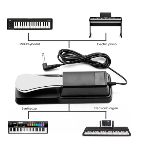 Sustain Pedal Dobbeltpolet Bryter Anti-Skli Sølv Universal Sustain Pedal for Digital Piano Keyboard Elektronisk Orgel