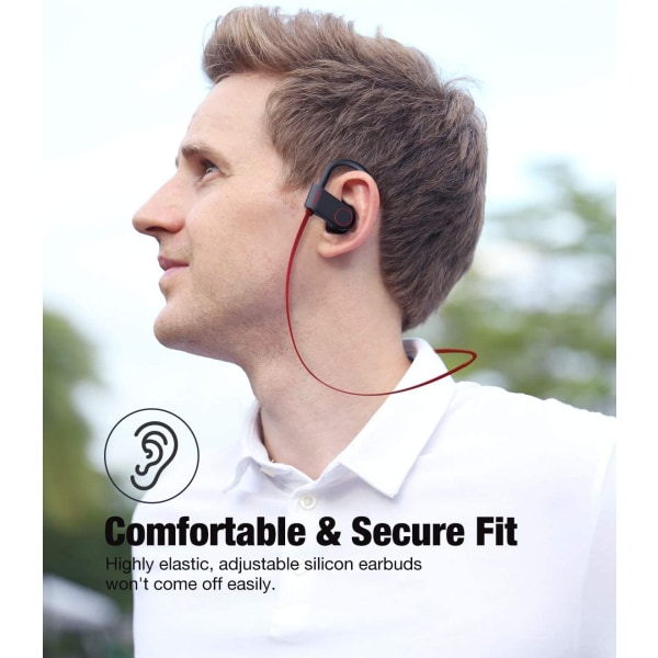 Bluetooth hörlurar, trådlösa hörlurar IPX7 Vattentät Sport Ea Red