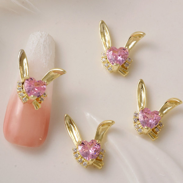 10 st 3D kanin nagel charms strass diamanter glitter roterande nagelkonst kanin metall charms design för nagelkonst dekoration DIY hantverk