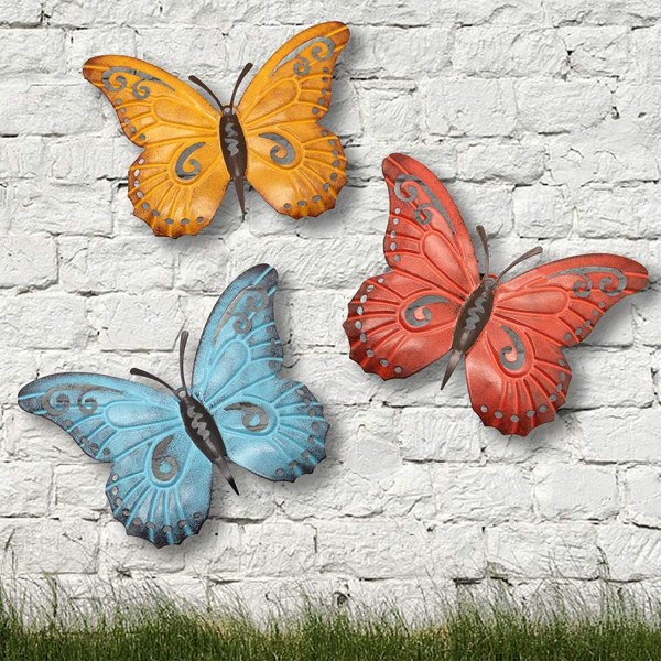 Metal Butterfly Wall Art, inomhus och utomhus motiverande vägg D