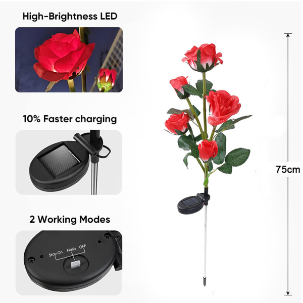 [5 blommor] Soldrivna Rose Garden Stake Lights, för utomhusbruk