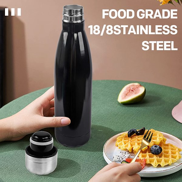 Vannflaske, 17oz rustfritt stål vannflasker, dobbelt vegg