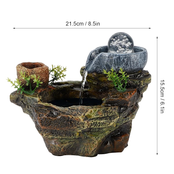 Zen Meditationsfontän, Dekorativ Bordsvattenfall, LED-ljus Vattenfunktion för Avkoppling, Polyresin Skrivbordsfontän med Tyst Dränkbar Pump