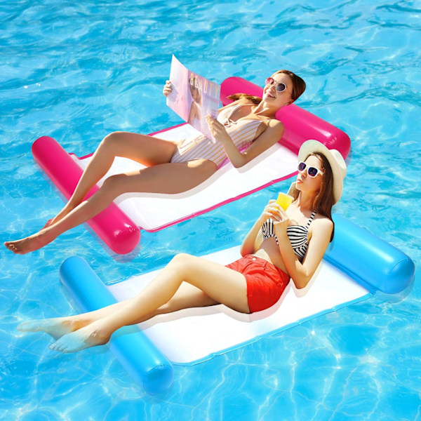 Pool Floats för vuxna, vattenpoolhängmattor, poolflottörhängmatta, multifunktionell uppblåsbar hängmatta, för pool, sjö, utomhus, strand (blå, rosa)